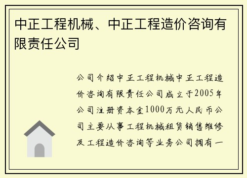 中正工程机械、中正工程造价咨询有限责任公司