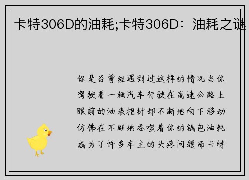 卡特306D的油耗;卡特306D：油耗之谜