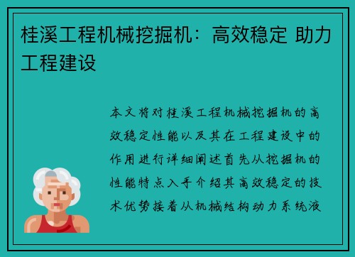 桂溪工程机械挖掘机：高效稳定 助力工程建设